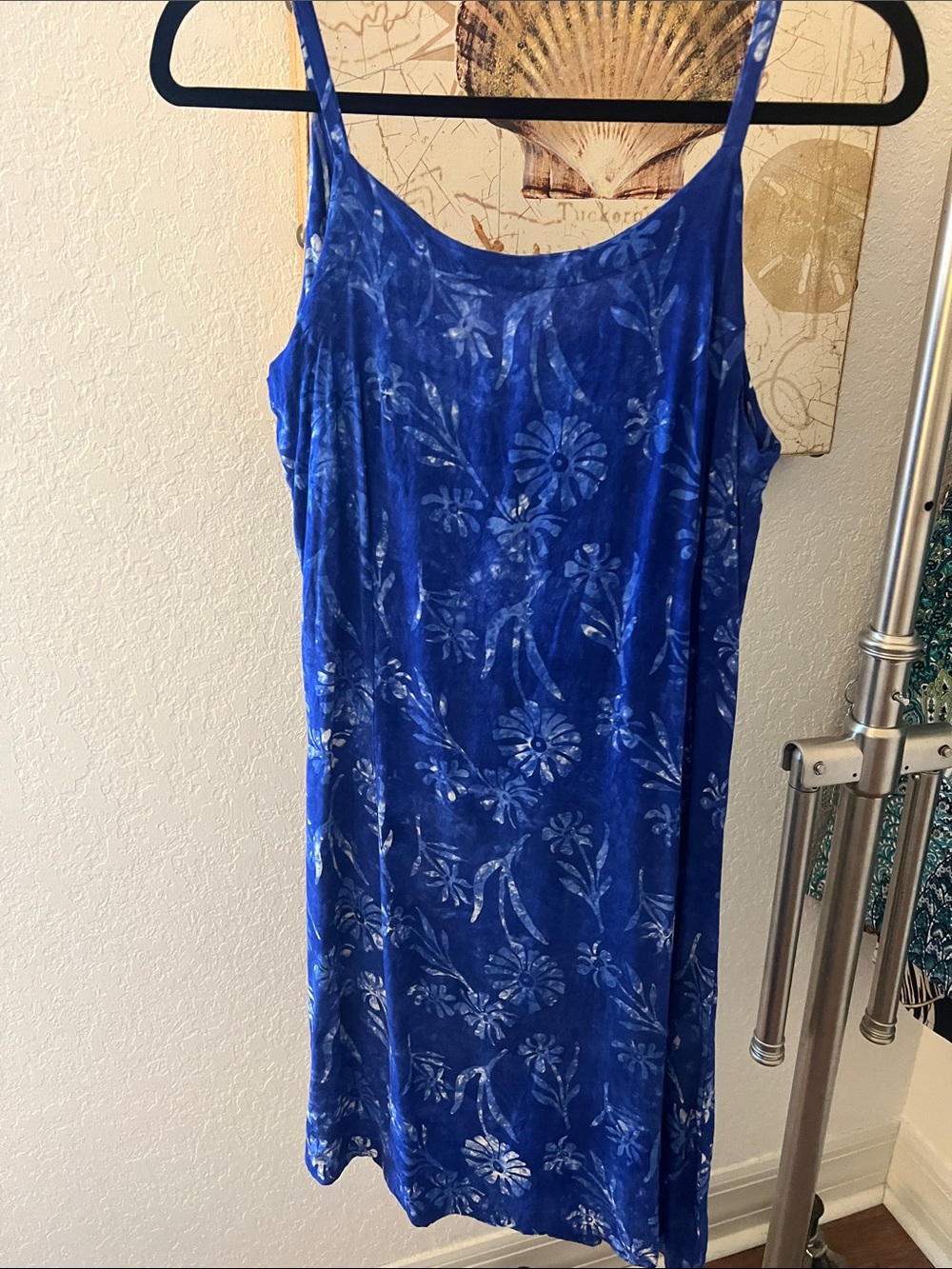Blue Floral Velvet Slip Dress - Women